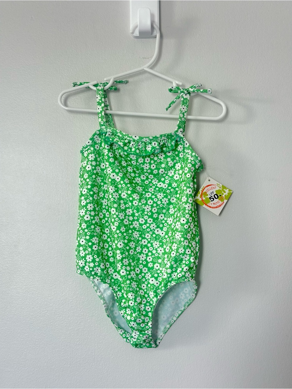 Kids Green Floral One-Piece Swimsuit with SPF 50